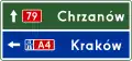 E-2e "signpost board placed next to the carriageway, before the motorway entrance" (Advanced direction sign, stack type)
