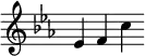 \new Staff \with { \remove "Time_signature_engraver" } \relative c' { \clef treble \key ees \major ees f c' }