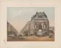 The fountain in the early 1860s, with red marble motifs on the attic