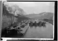 Port Delaware on the Morris Canal, with boats waiting for cargo.