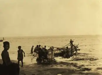Launching the boat.